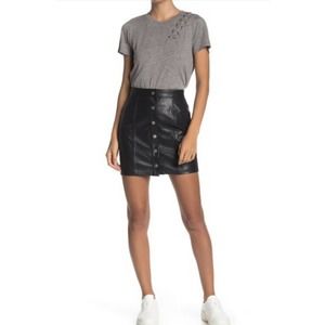 New N:PHILANTHROPY Large Faux Vegan Leather Black Mini Skirt Snap Front p7